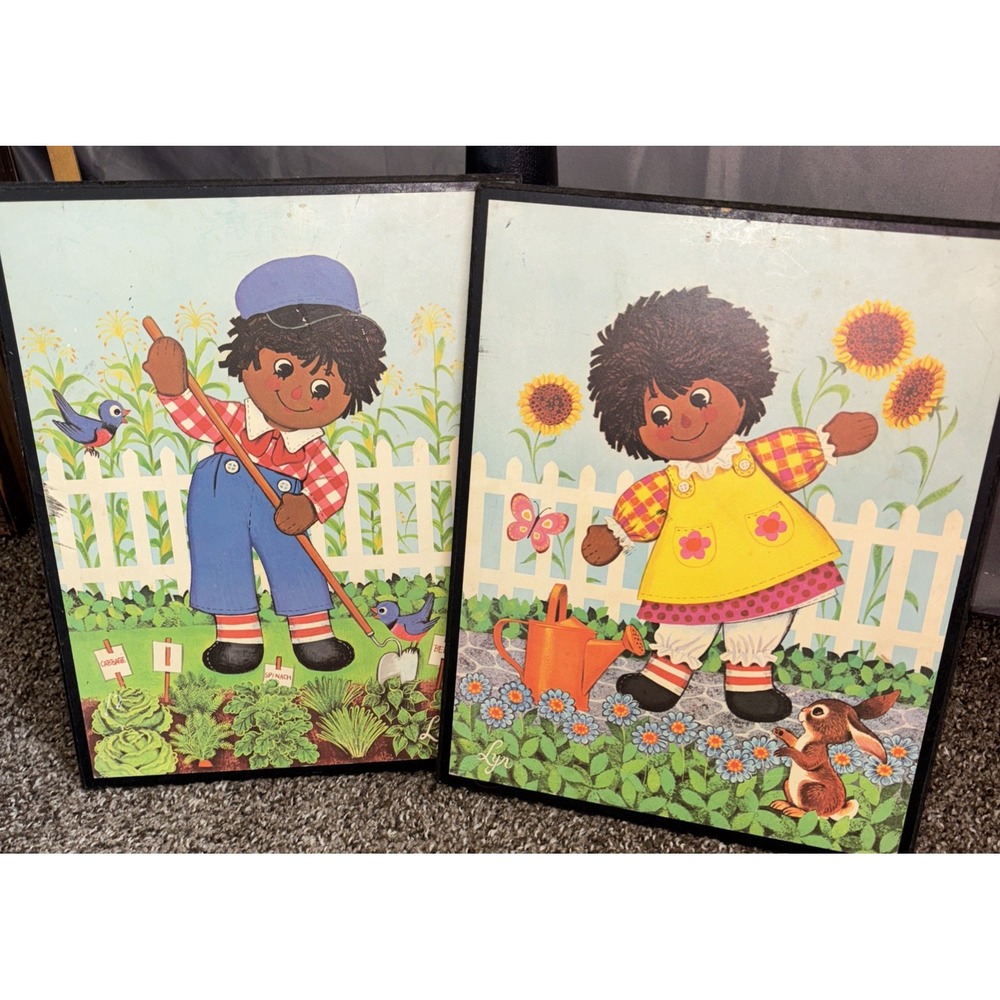 Vintage Lyn Raggedy Ann & Andy Pictures 14.5 x 12 Approx African American